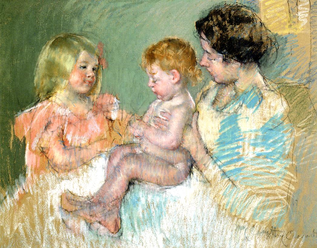 Sara and Her Mother with the Baby - Mary Cassatt Painting on Canvas